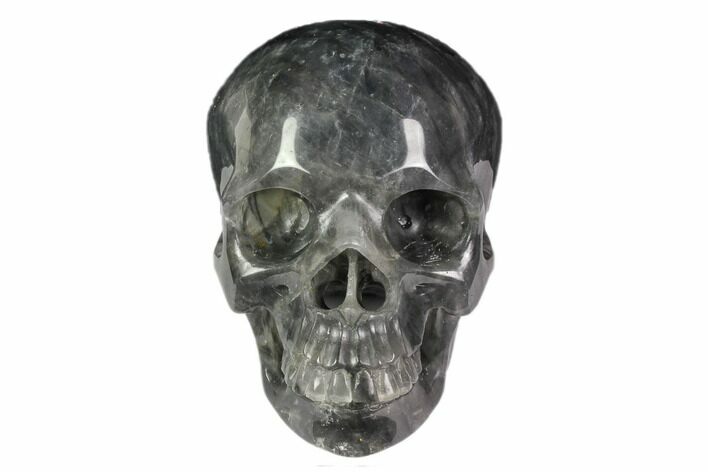 Carved, Grey Smoky Quartz Crystal Skull #116685